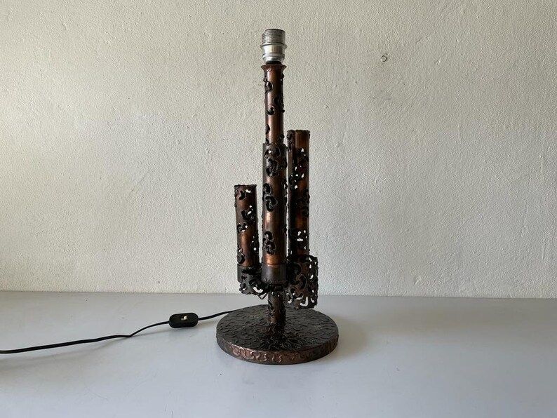 Italian Rare 4 Tubes Brutalist Design Heavy Table Lamp, 1960s, Italy photo furniture
