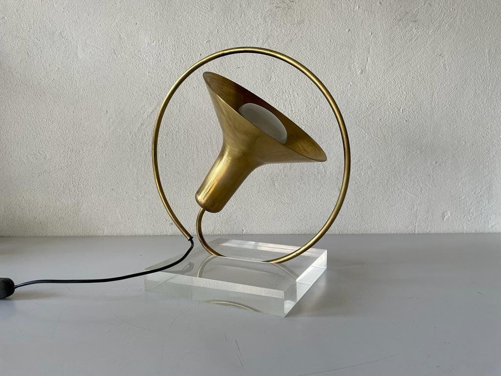 Italian Brass & Lucite Trumpet Design Table Lamp, 1960s, Italy