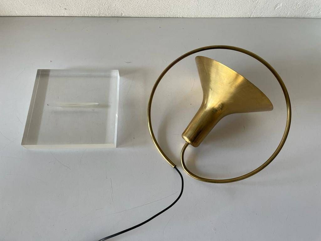 photo furniture Italian Brass & Lucite Trumpet Design Table Lamp, 1960s, Italy