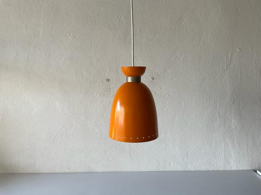 Mid Century Orange Metal Pendant Lamp By Hillebrand, 1950s, Germany photo Lighting