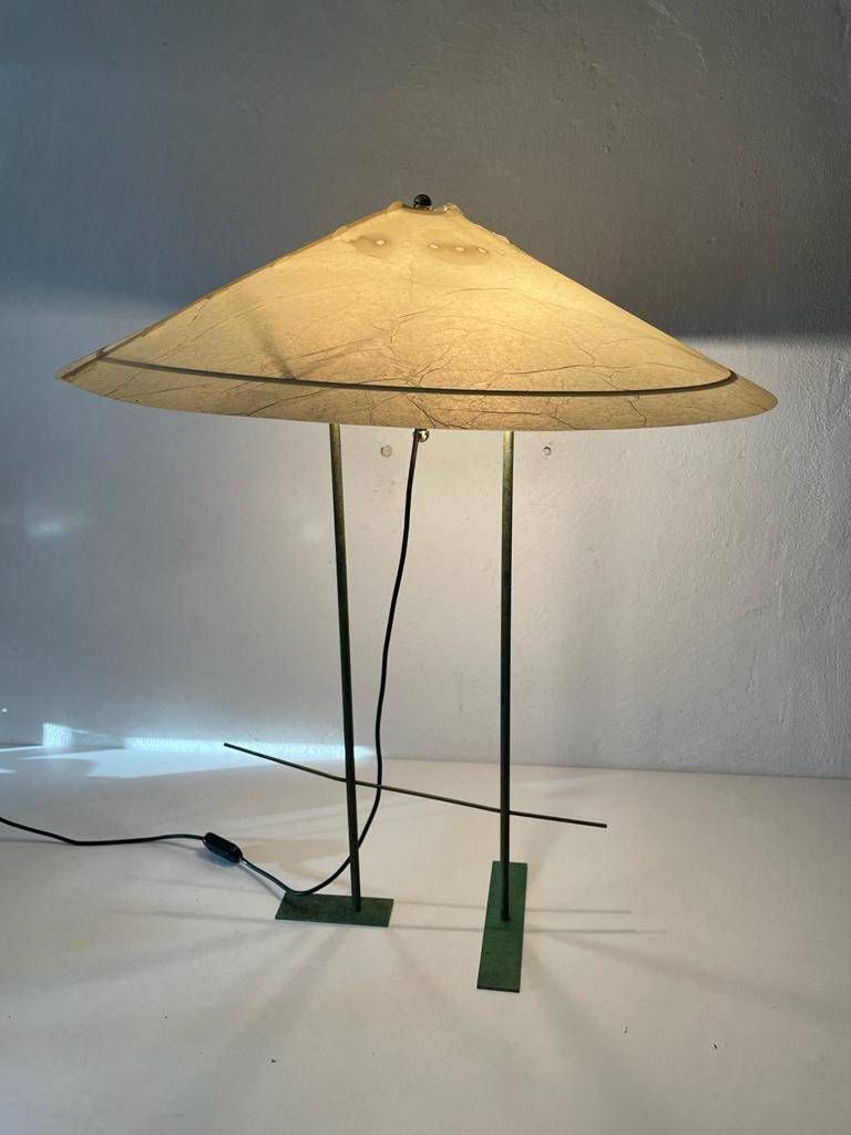 Exclusive Cocoon Plastic Paper And Green Metal Body Industrial Table Lamp, 1950s photo furniture
