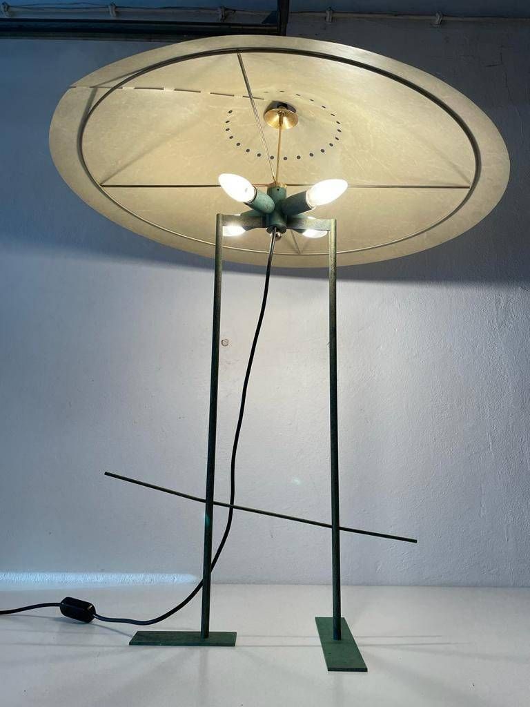 photo furniture Exclusive Cocoon Plastic Paper And Green Metal Body Industrial Table Lamp, 1950s