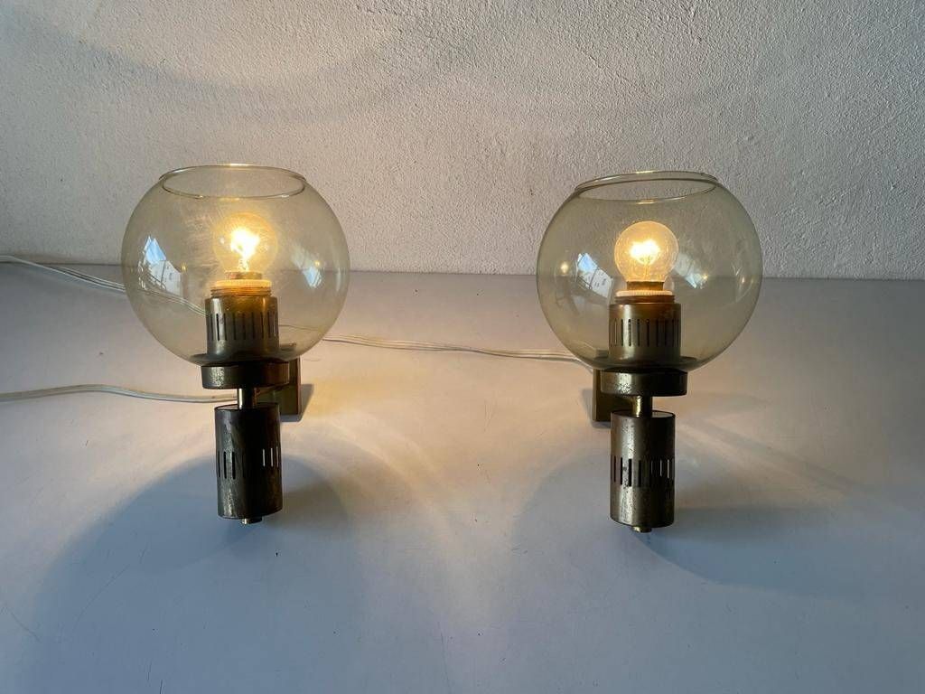 Mid Century Modern Smoke Glass Pair Of Sconces, In Style Of Stilnovo, 1960s, Italy photo for sale