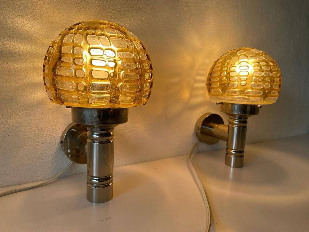 Rare Hand Blown Glass And Chrome Pair Of Sconces By Doria, 1960s, Germany photo furniture