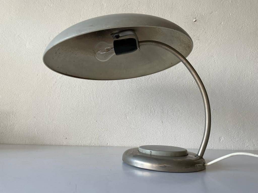 Grey Metal Industrial Desk Lamp, Bauhaus Style, 1960s, Germany photo furniture