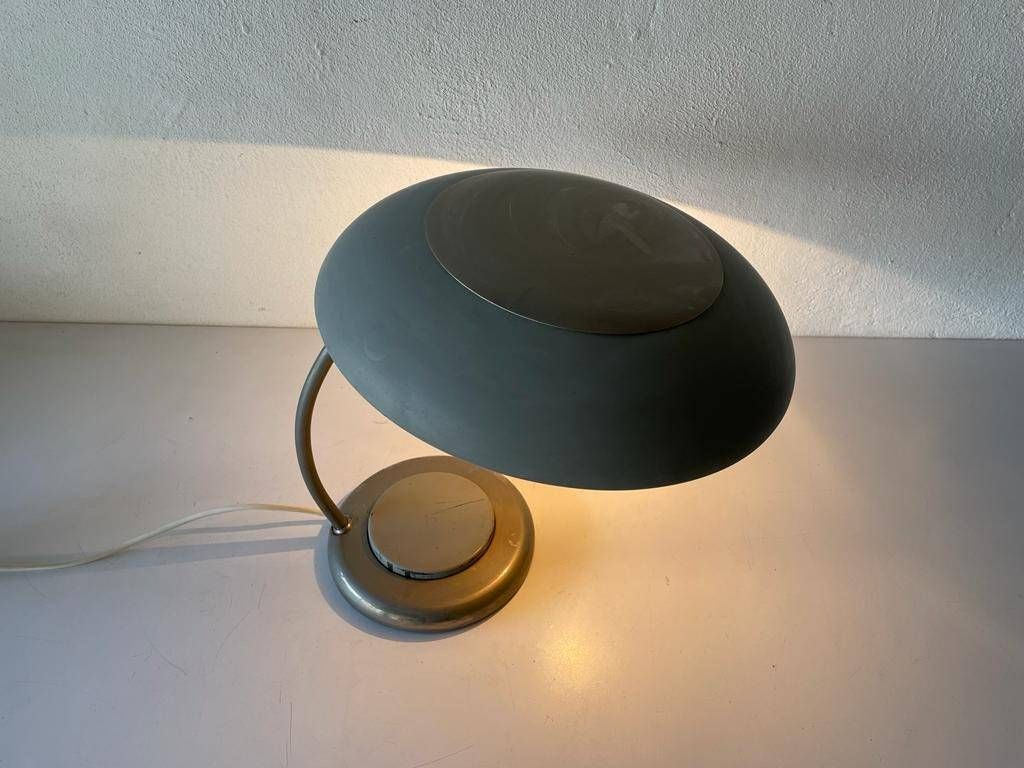 Grey Metal Industrial Desk Lamp, Bauhaus Style, 1960s, Germany photo vinterior