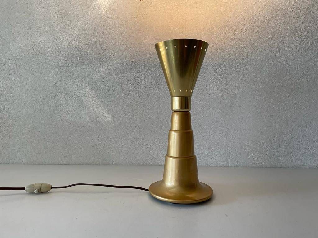 Mid Century Gold Conical Design French Table Lamp, 1950s, France photo Lighting