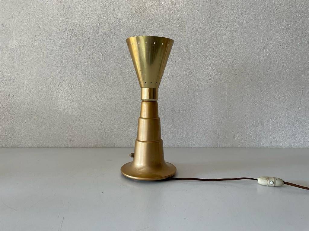 Mid Century Gold Conical Design French Table Lamp, 1950s, France photo vinterior