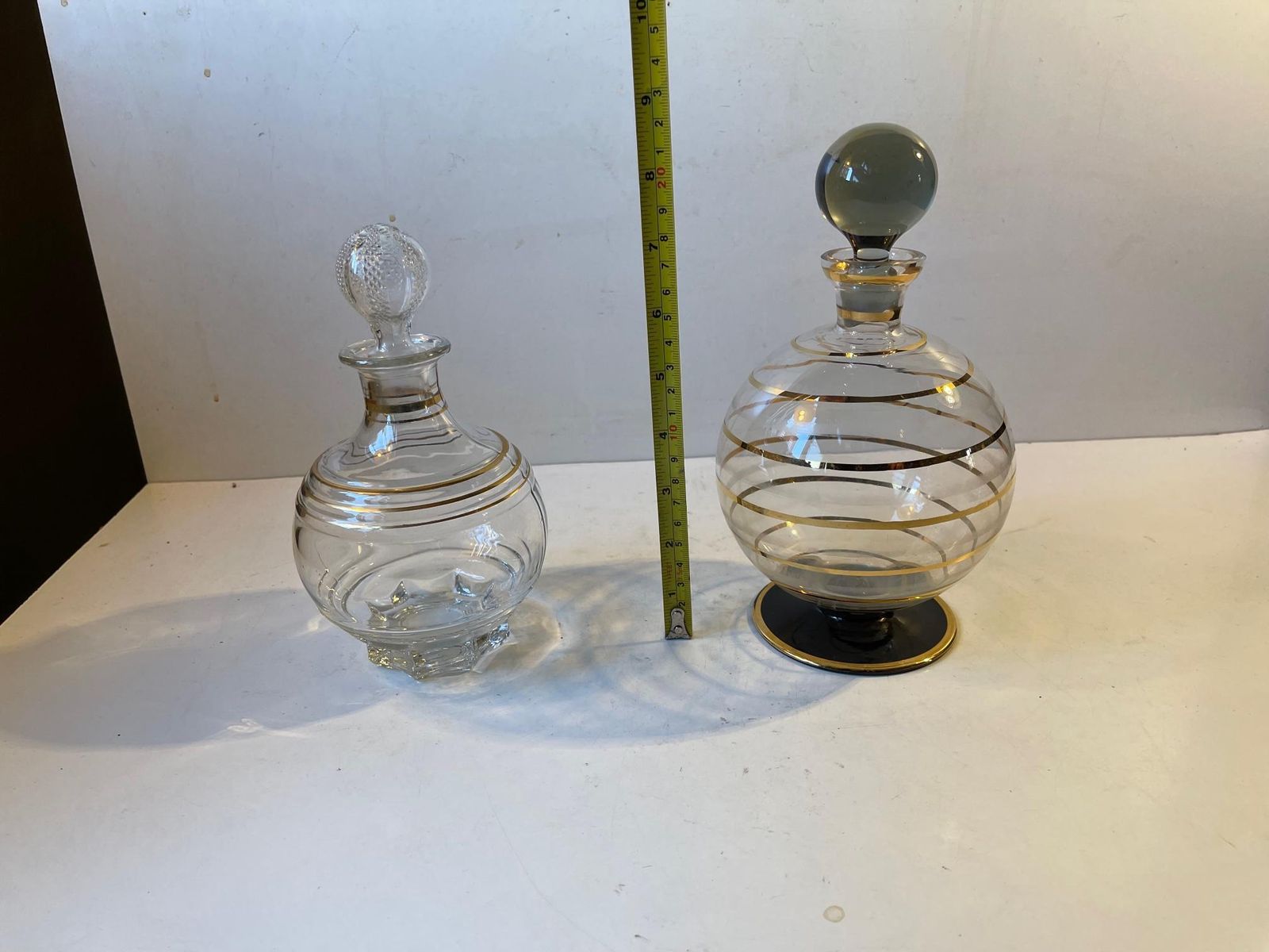 Spherical Italian Decanters In Striped Glass, Set Of 2 photo for sale