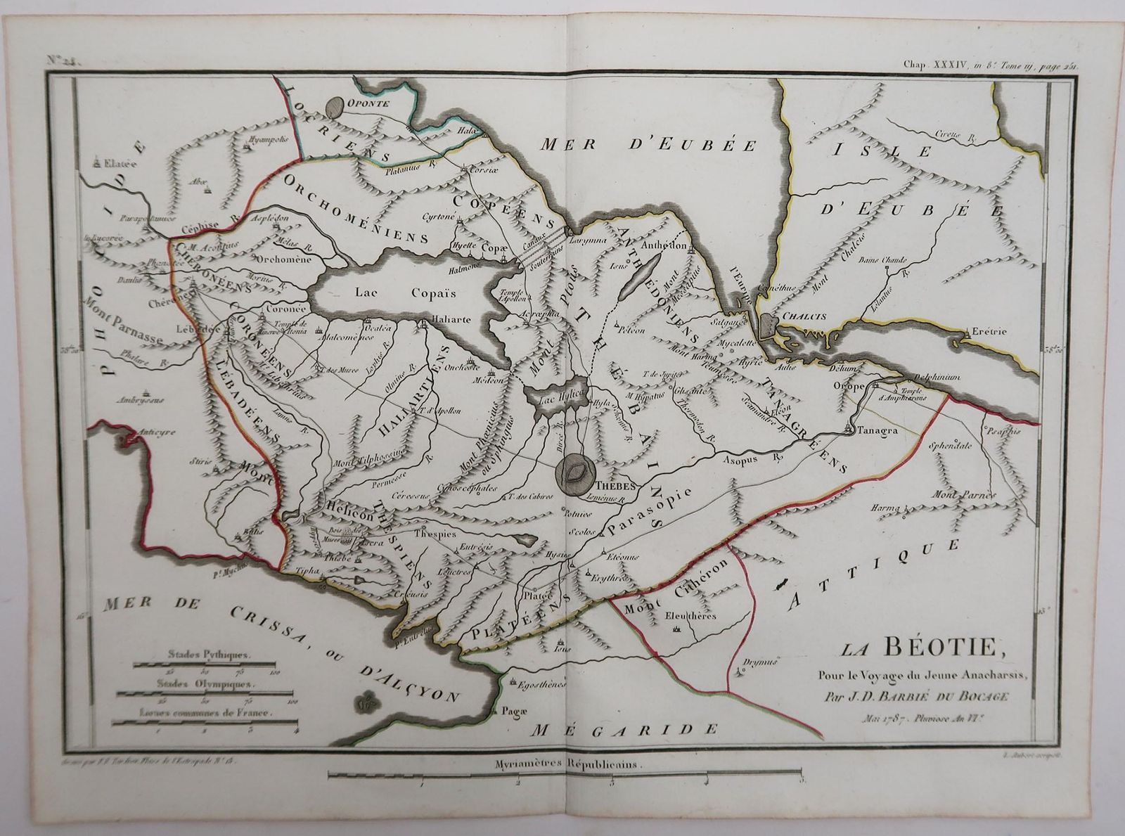Original Antique Map Of Ancient Greece  Boeotia, Thebes, 1787 photo Art