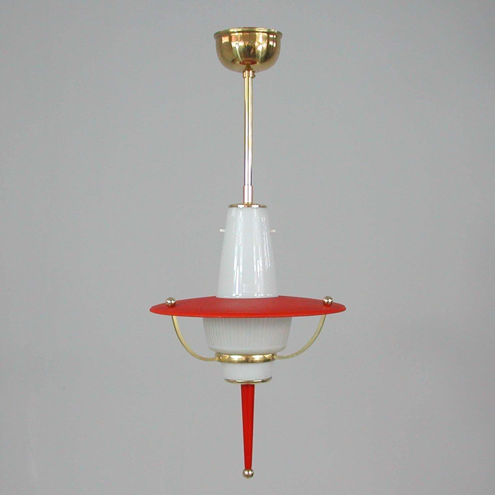 Modernist 1950s Italian Red Lantern, Milk Glass & Brass photo furniture