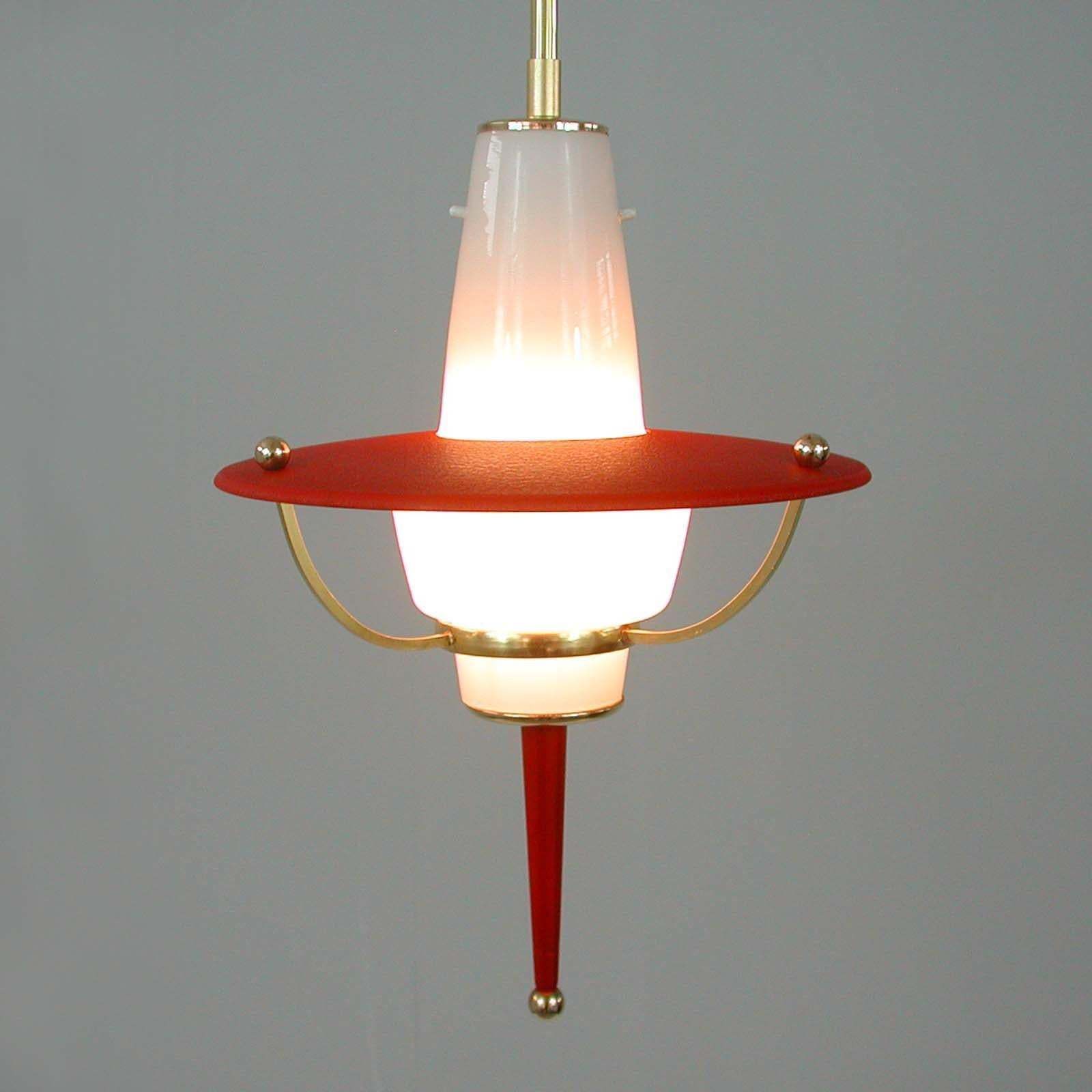 photo furniture Modernist 1950s Italian Red Lantern, Milk Glass & Brass