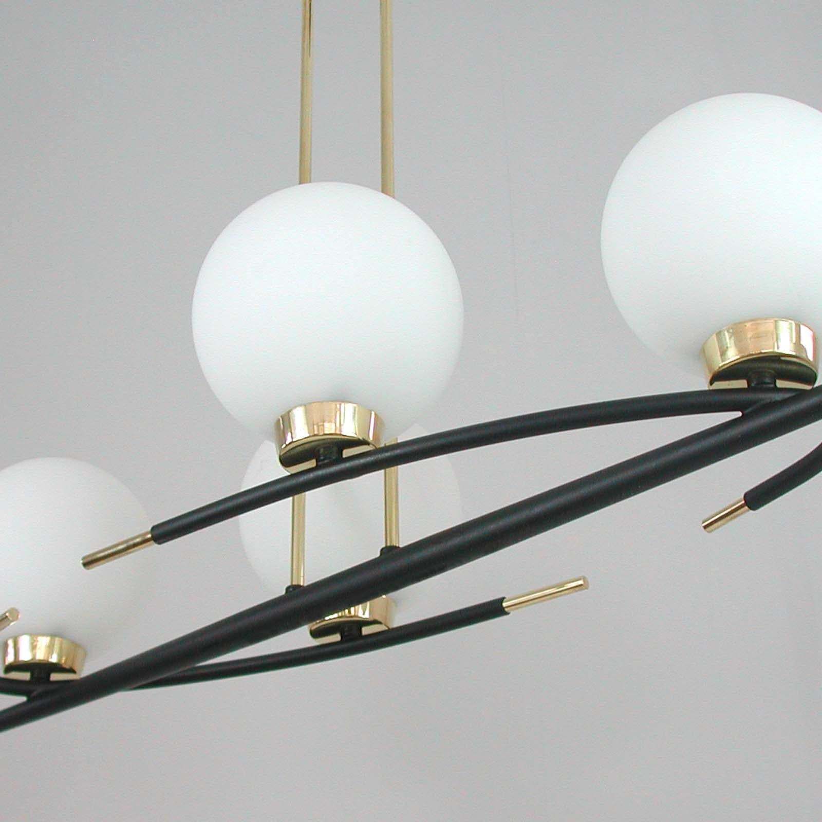 French Maison Arlus Brass And Opaline Glass Chandelier, 1960s photo Lighting
