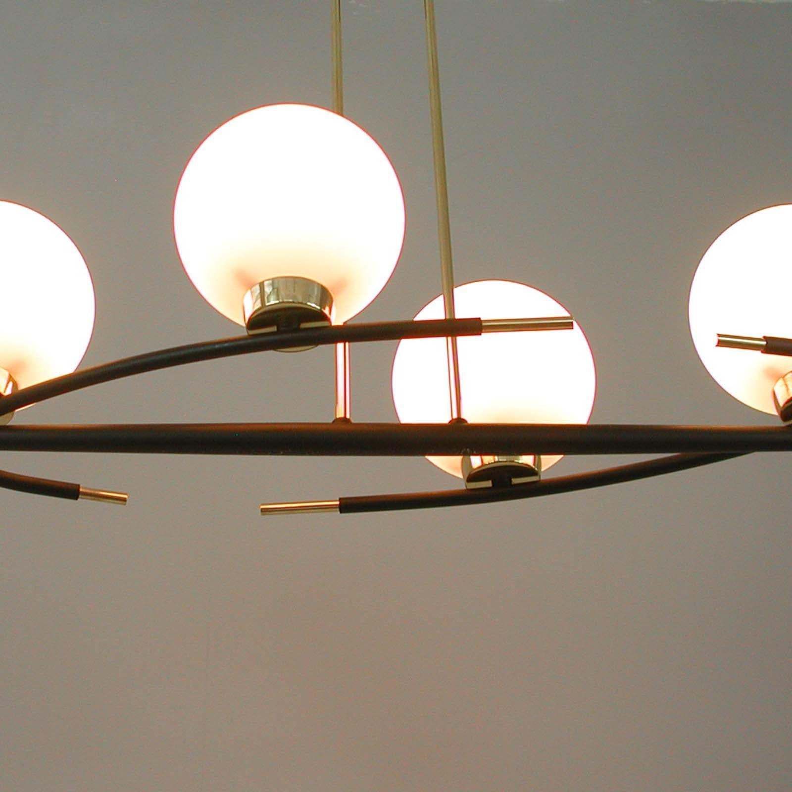 Lighting French Maison Arlus Brass And Opaline Glass Chandelier, 1960s photo
