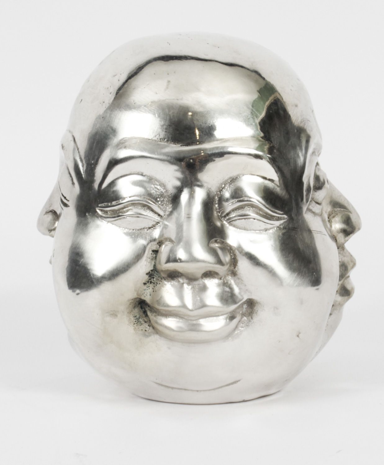 Vintage Silver Plated Bronze Four Face Buddha Brahma Hindu Sculpture 20th C