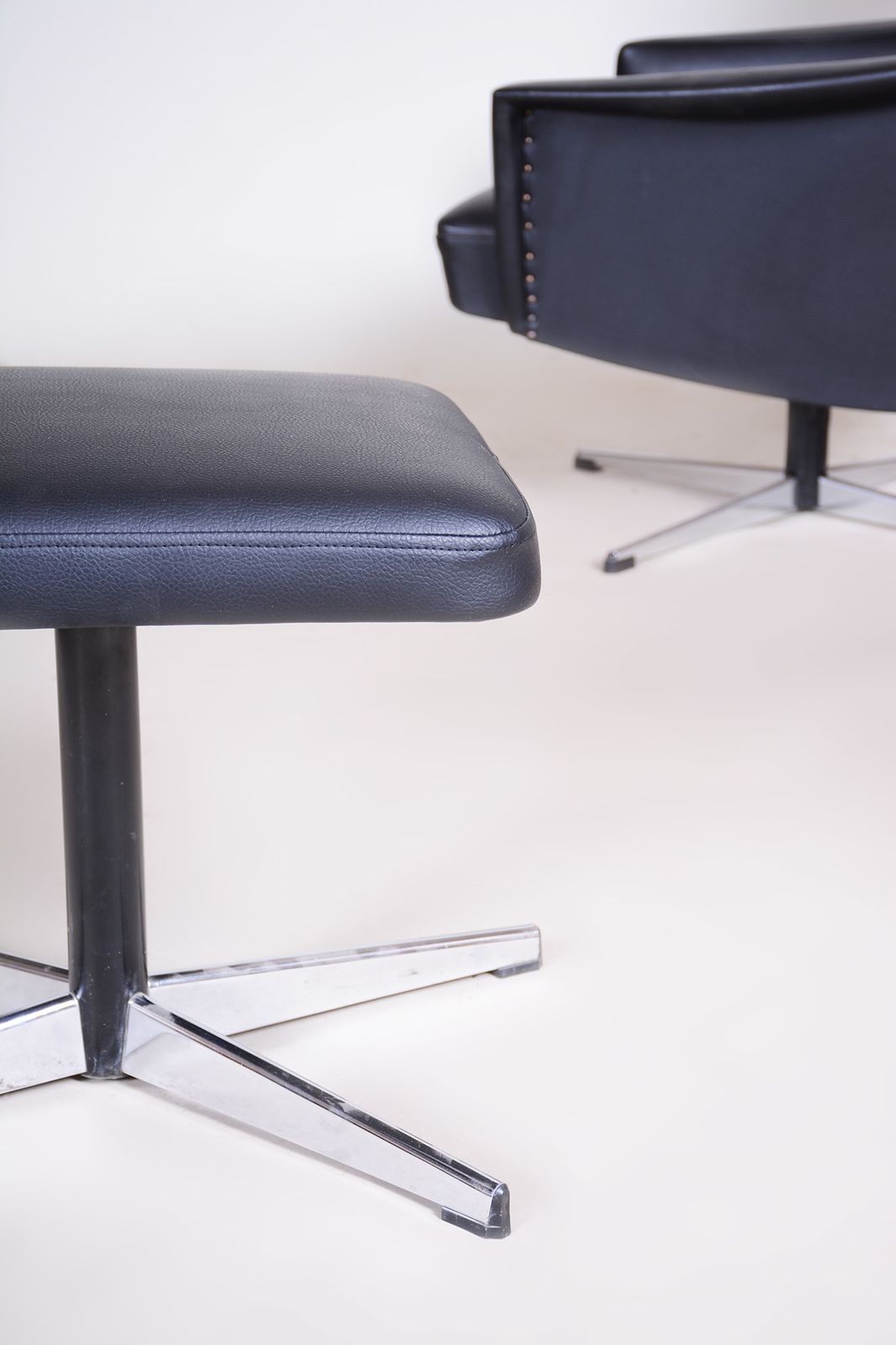 Furniture Vegan Leather Bauhaus Swivel Chair With Foot Stool. Made In 1960s Czechia photo