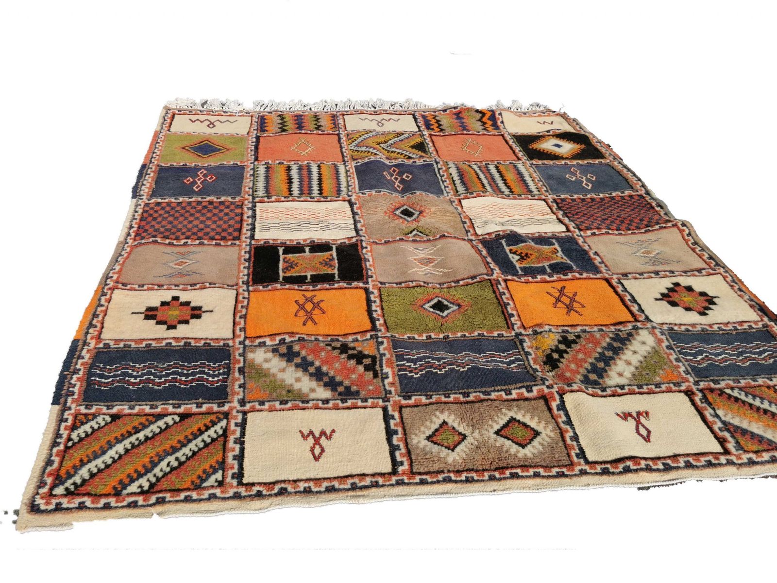 Vibrant Moroccan Square Berber Rug Hand Woven Camel Hair. photo furniture
