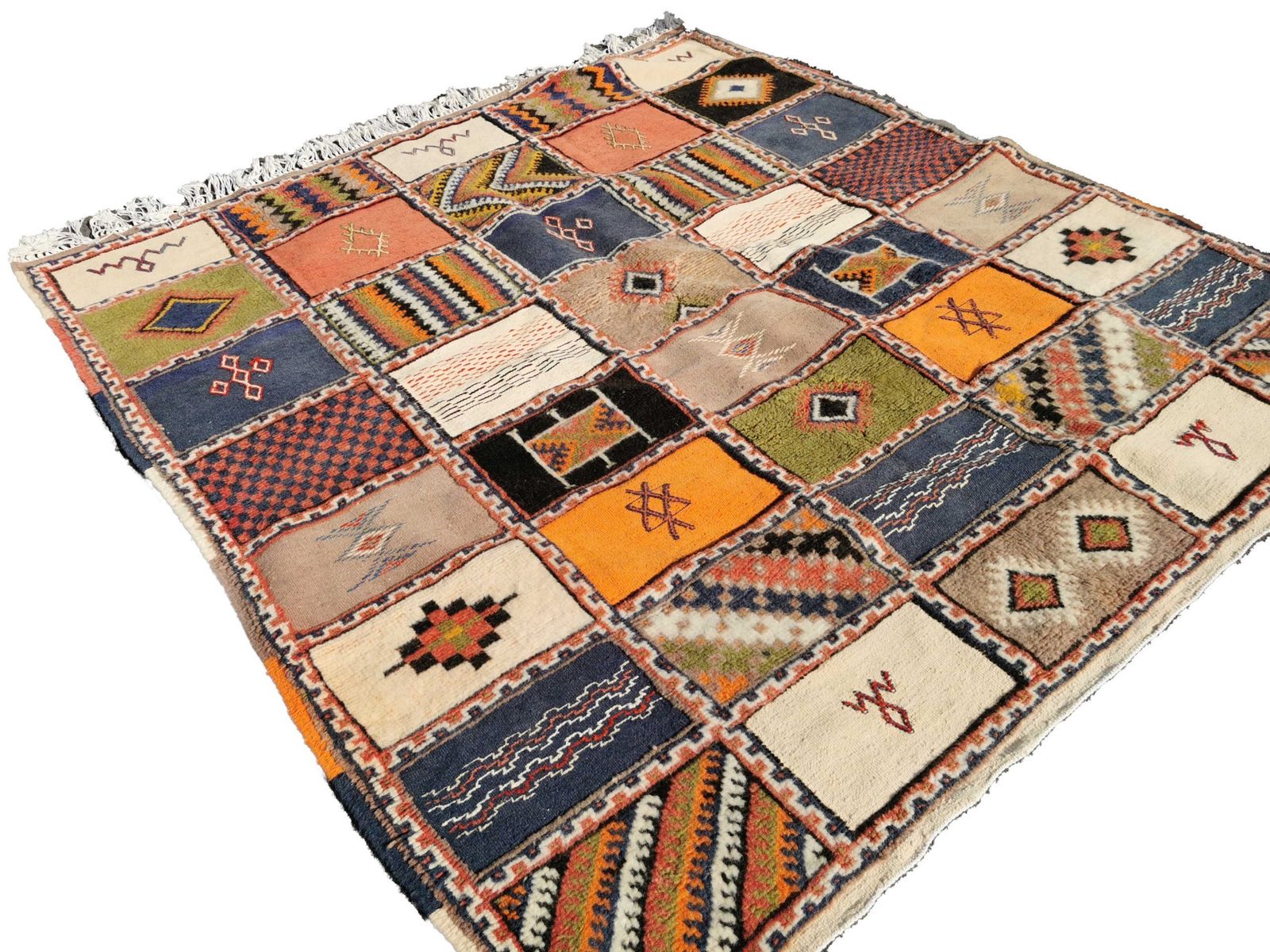 Vibrant Moroccan Square Berber Rug Hand Woven Camel Hair. photo Textiles