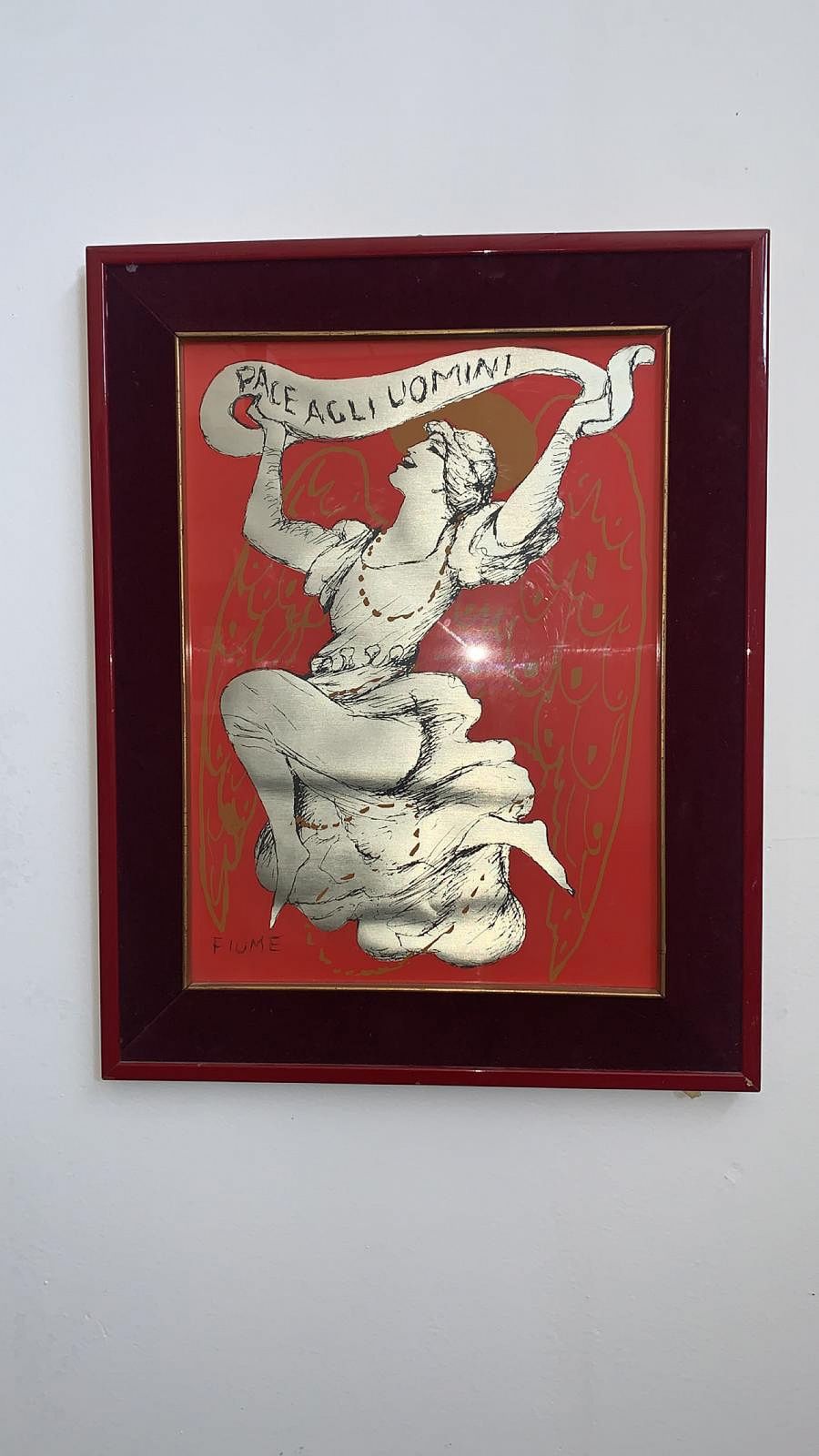 Lithograph On Metal Foil Peace To Men By Salvatore Fiume, 1960s photo furniture