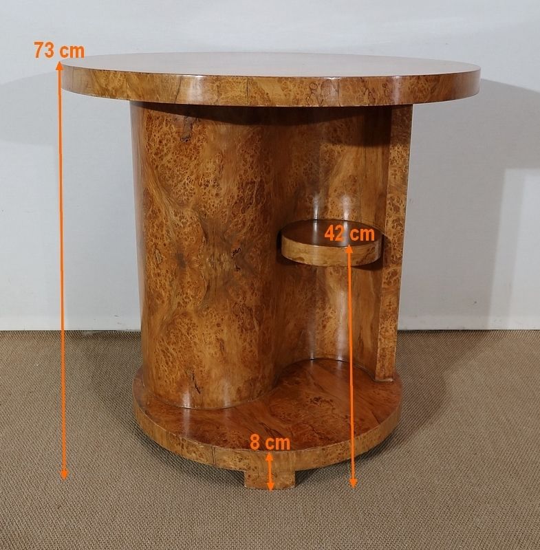 photo buy Pedestal Table In Thuya Burl, Art Deco, Early 20th Century