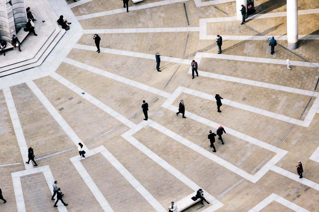 "High Angle View Of Pedestrians At Paternoster Square, London, Uk" By Alexander Spatari