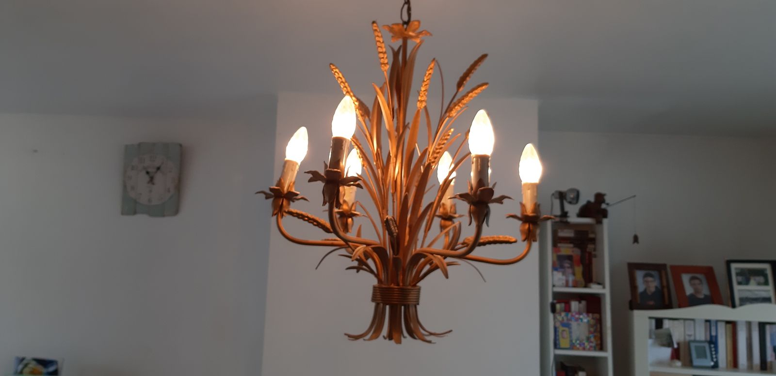Vintage Golden Metal Chandelier With Ears Of Wheat