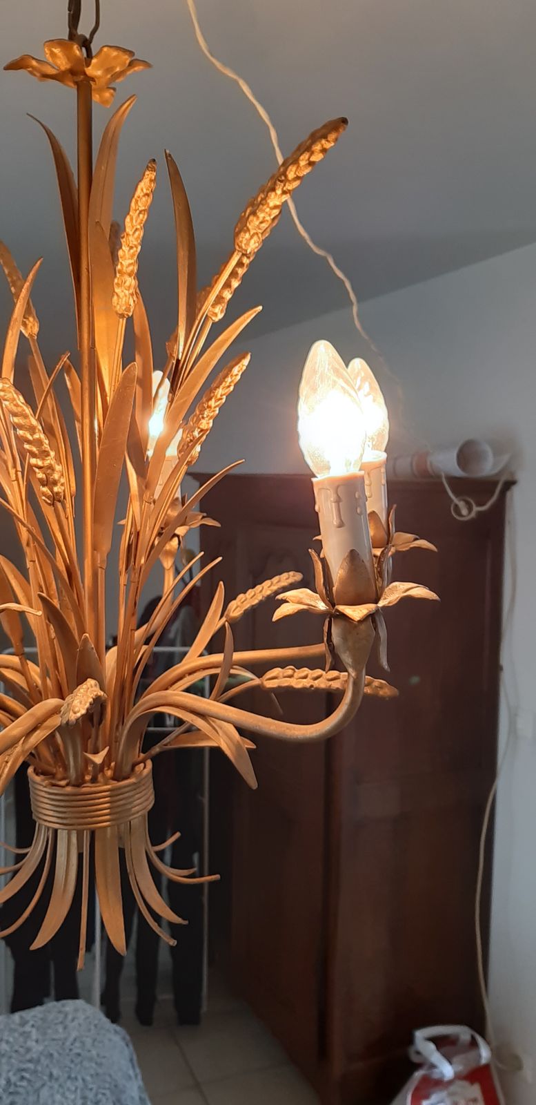 Vintage Golden Metal Chandelier With Ears Of Wheat photo furniture