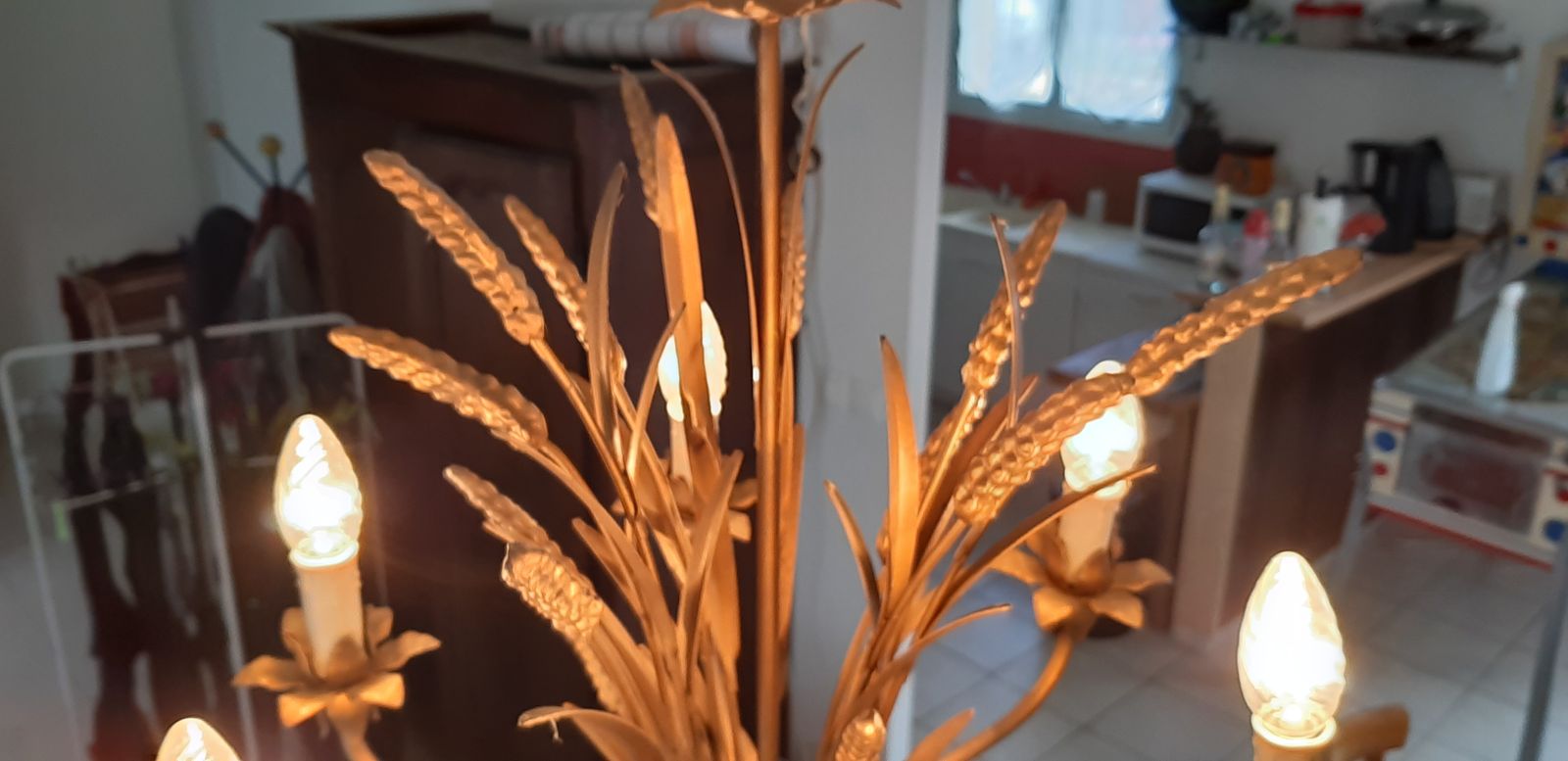 Vintage Golden Metal Chandelier With Ears Of Wheat photo 228.16