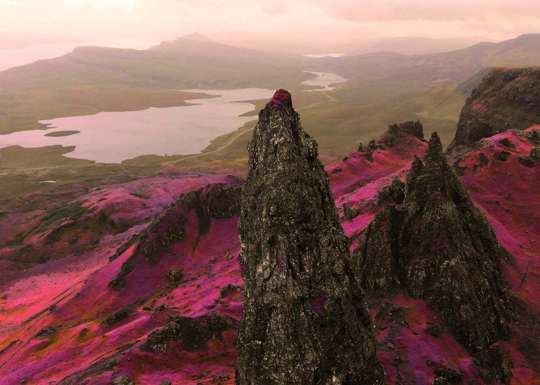 "Fantasy Aerial Picture Above The Dramatic Landscape With Infrared Colors In Scotland" Artur Debat