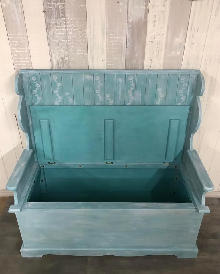 Hand Painted Pine Settle photo vintage