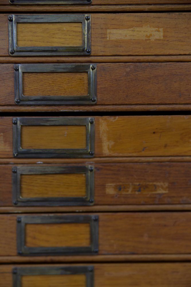 8389.0 Large Vintage Industrial Oak File Cabinet With Multiple Drawers, 1930s photo
