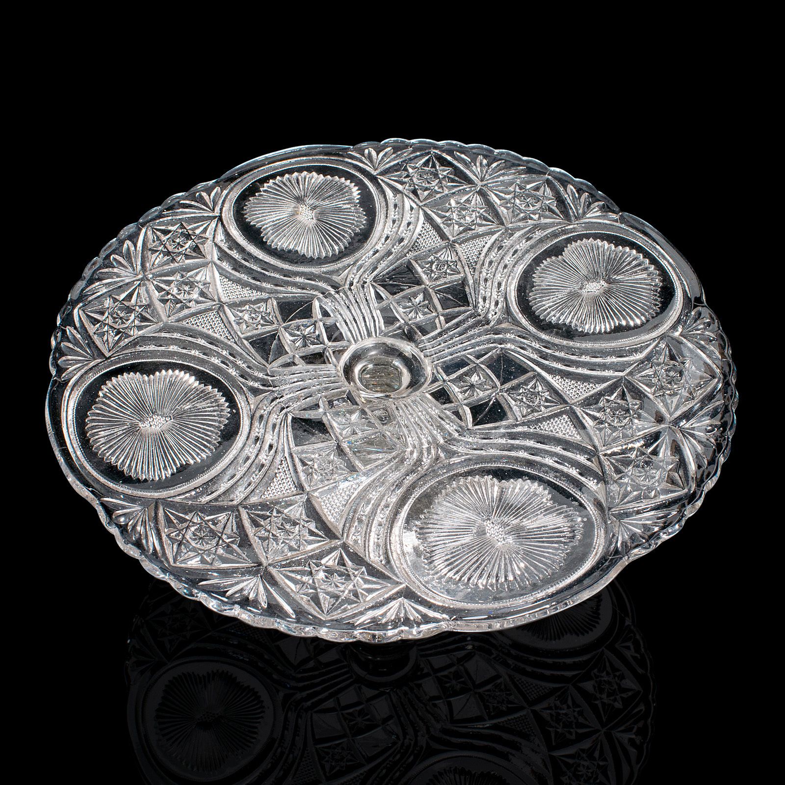Vintage, Cake Stand, French, Cut Glass, Afternoon Tea Serving Platter, Circa 1950 photo buy