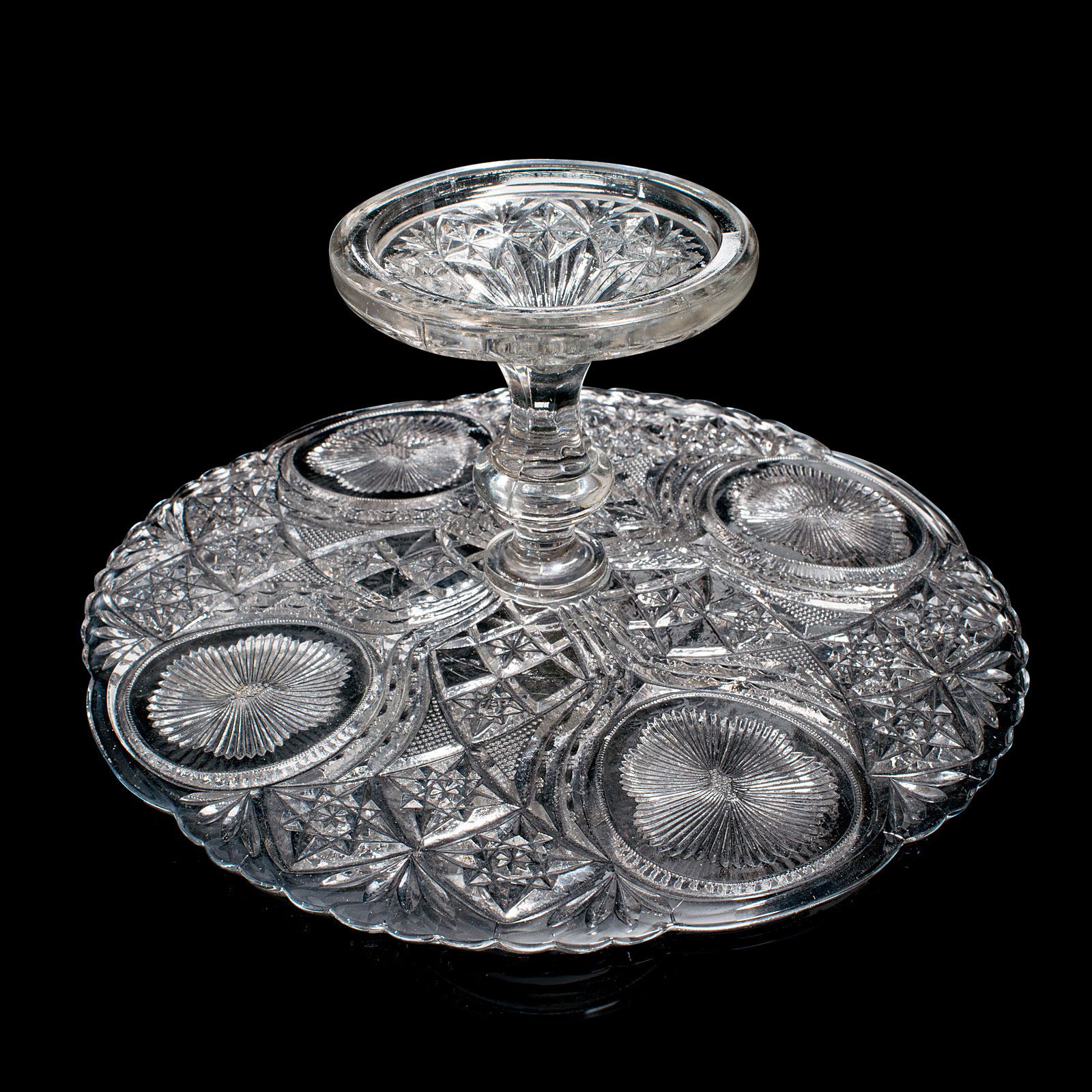 Vintage, Cake Stand, French, Cut Glass, Afternoon Tea Serving Platter, Circa 1950 photo vintage