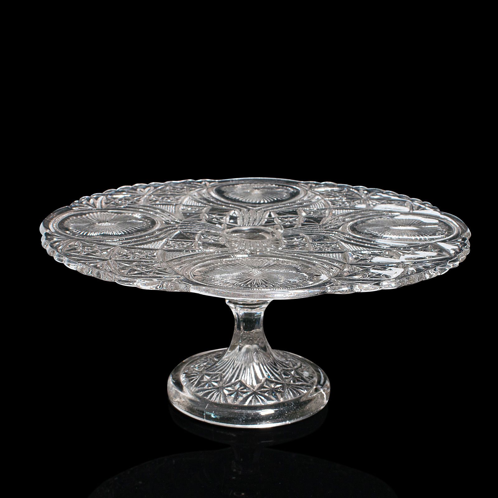 photo furniture Vintage, Cake Stand, French, Cut Glass, Afternoon Tea Serving Platter, Circa 1950