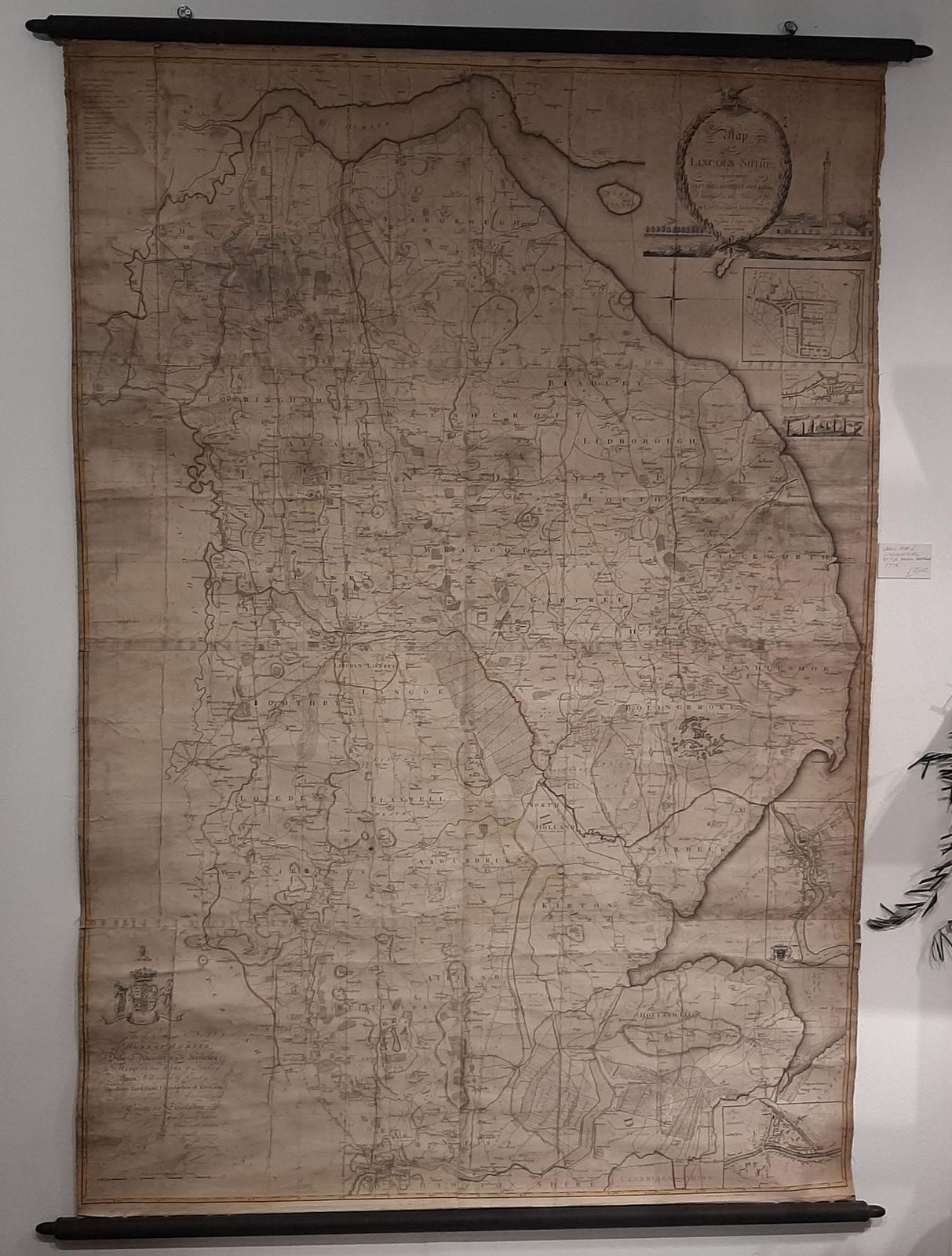 Large Scale Antique Scroll Map Of Lincolnshire, England, Dated 1778 photo for sale