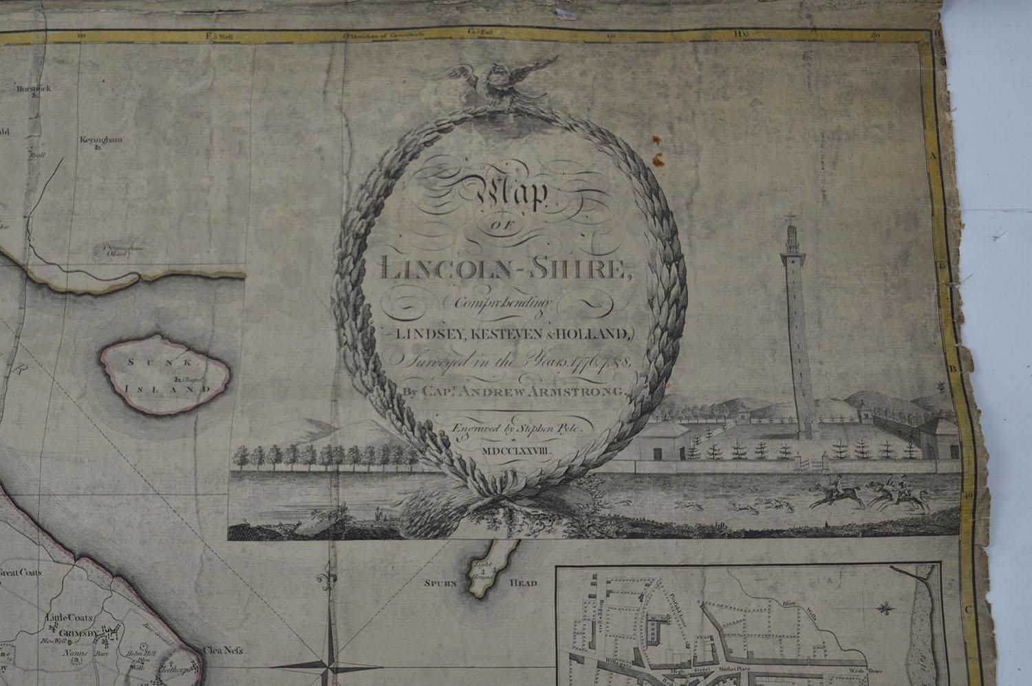 Large Scale Antique Scroll Map Of Lincolnshire, England, Dated 1778 photo Art