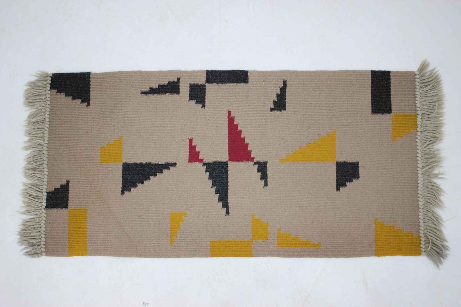 Small Geometric Wool Kilim Carpet Rug In Style Of Antonin Kybal, 1950s photo for sale