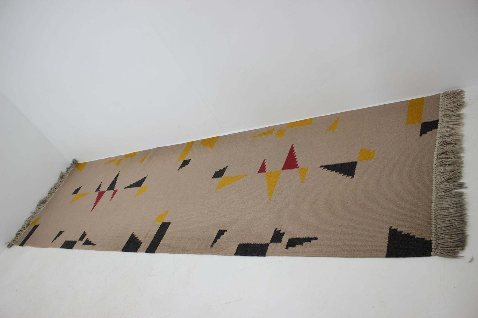 Long Geometric Abstract Wool Kilim Carpet/Rug In Style Of Antonin Kybal, 1950s photo furniture
