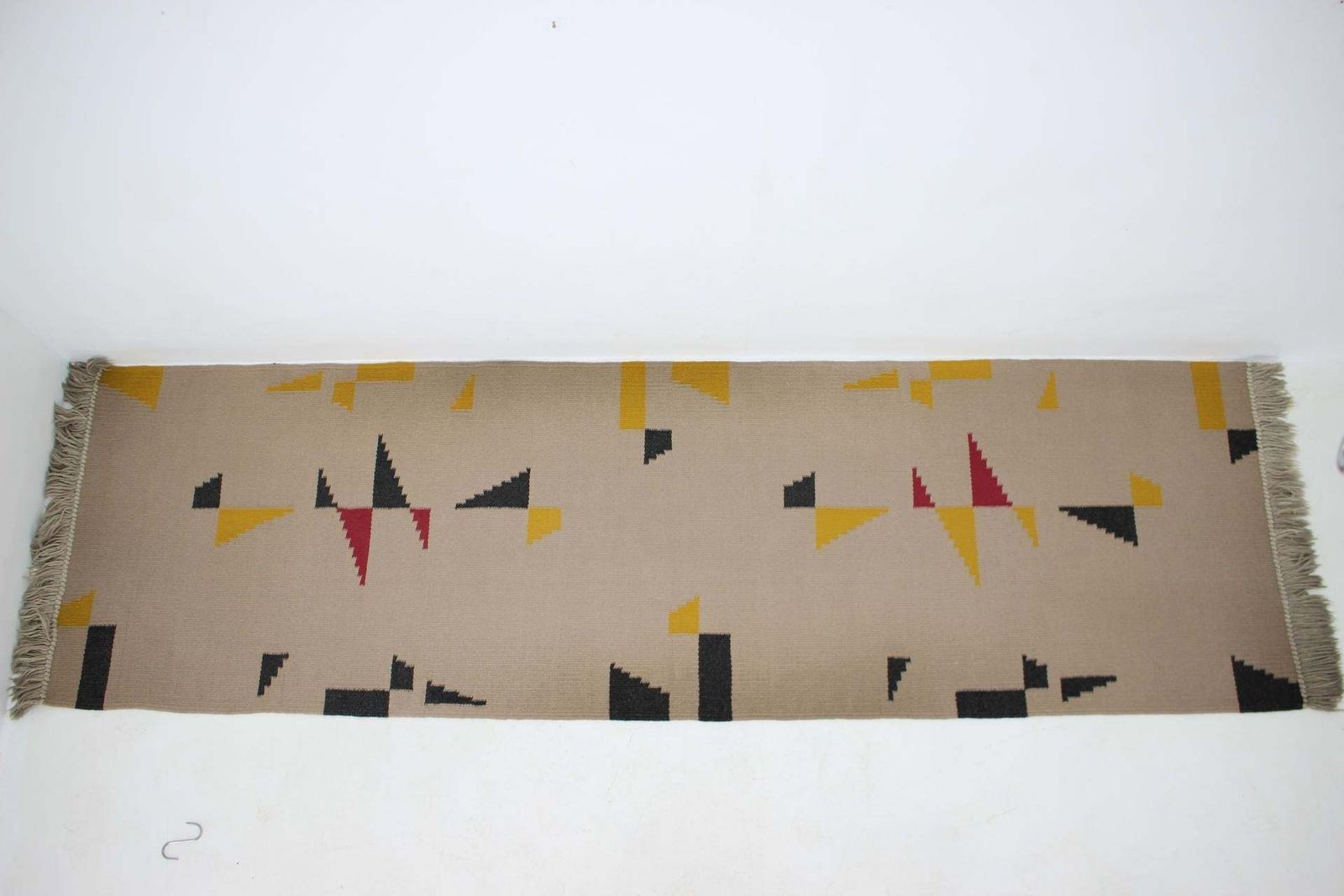 Long Geometric Abstract Wool Kilim Carpet/Rug In Style Of Antonin Kybal, 1950s photo 1271.0