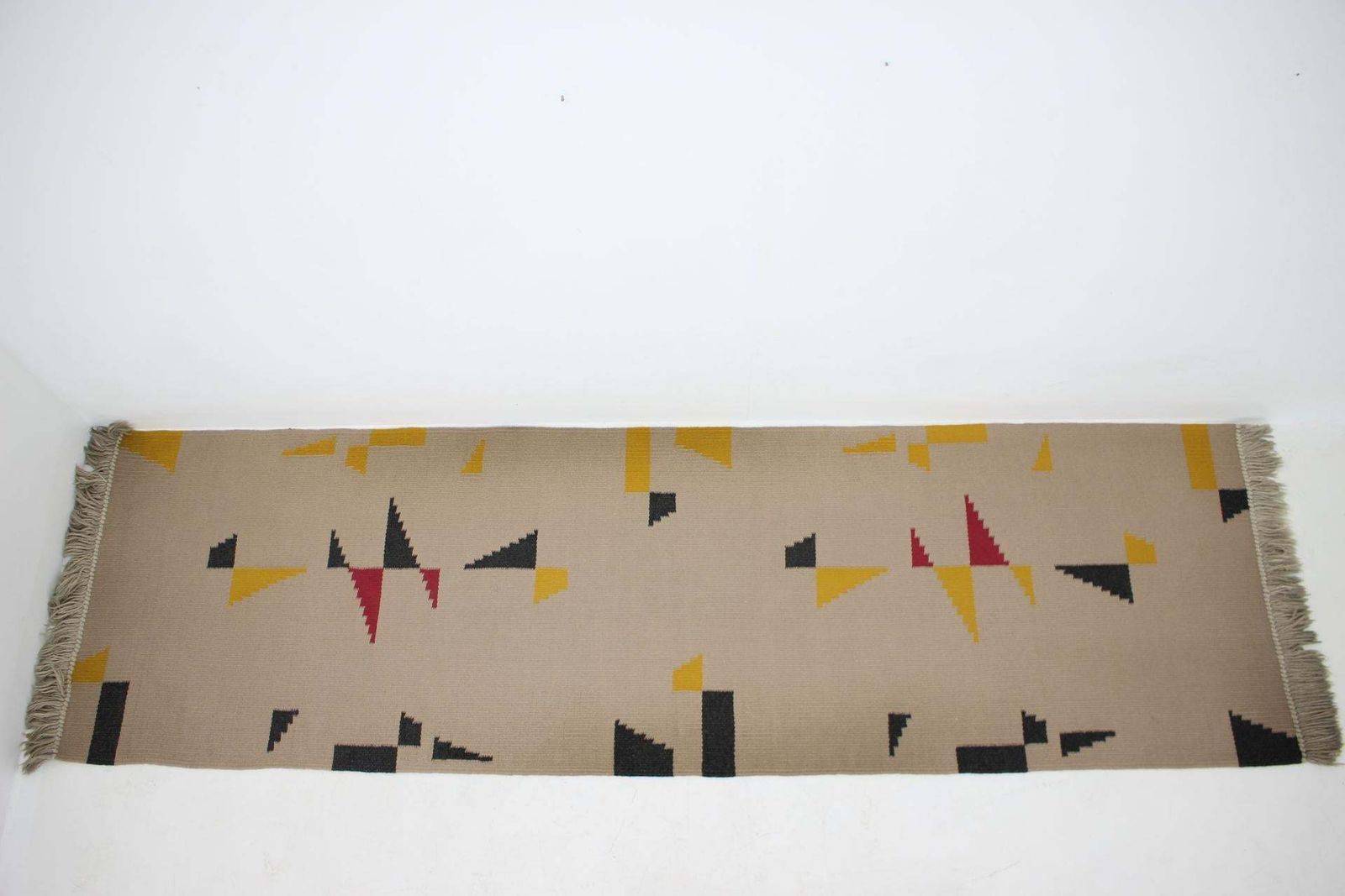 Long Geometric Abstract Wool Kilim Carpet/Rug In Style Of Antonin Kybal, 1950s photo vinterior