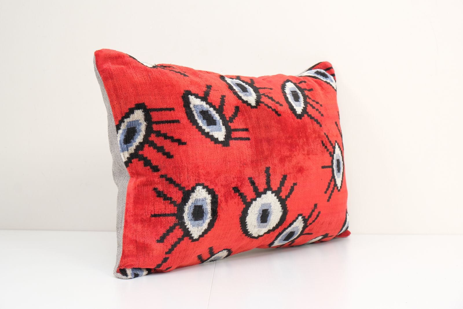 16" X 24" Ikat Eye Red Pillow Pillow Cover   Silk Ethnic Velvet Lumbar Pillow Cover   Ethnic Decorative Pillow   Velvet Ikat Pillow photo buy