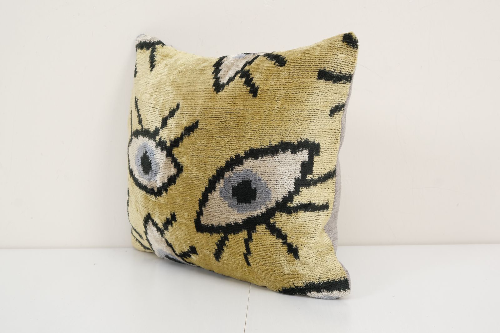 10" X 14" Small Yellow Eye Pillow   Silk Ethnic Velvet Lumbar Pillow Cover   Ethnic Decorative Pillow   Velvet Ikat Pillow photo for sale