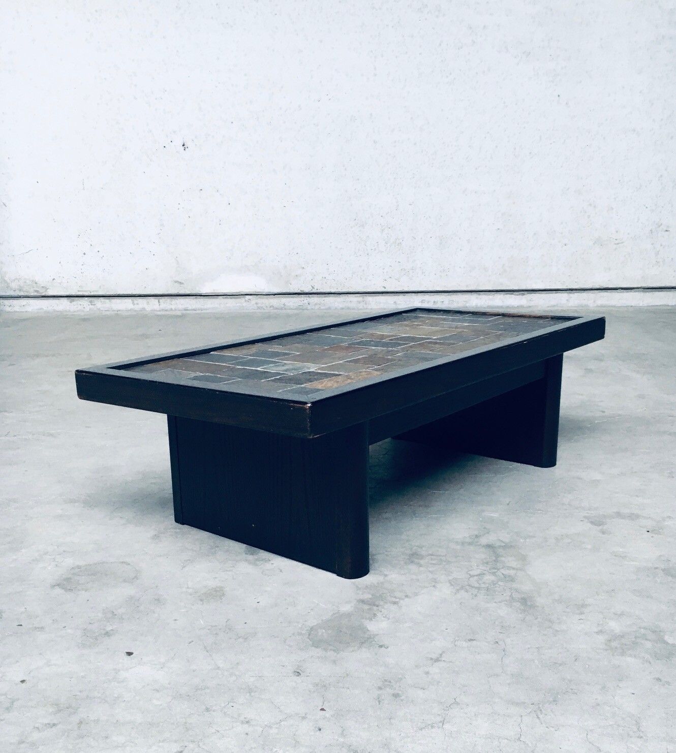 photo for sale Brutalist Design In Style Slate Tile Inlay Coffee Table, Belgium 1970's