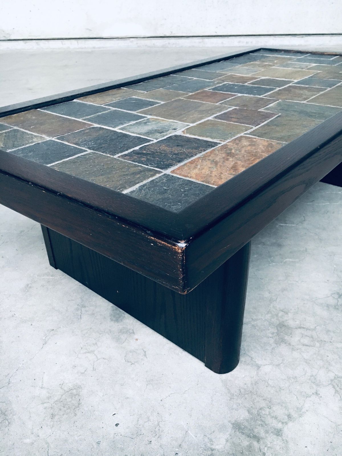 Furniture Brutalist Design In Style Slate Tile Inlay Coffee Table, Belgium 1970's photo