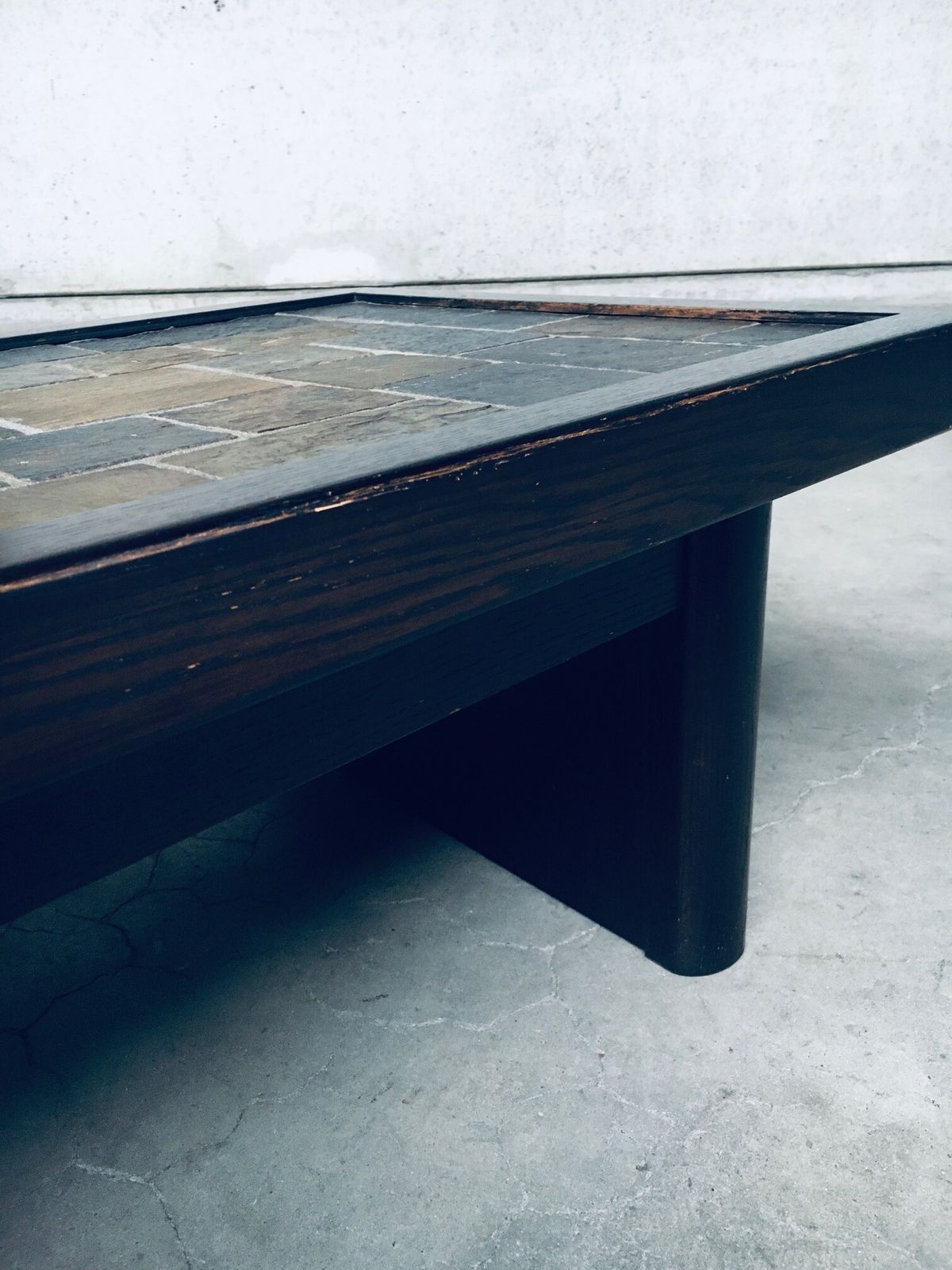 photo vintage Brutalist Design In Style Slate Tile Inlay Coffee Table, Belgium 1970's