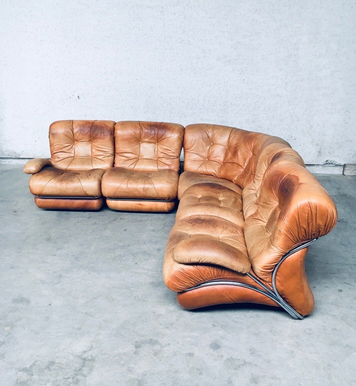 Mid Century Modern Italiaans Design Leren Hoekbank Van Ipe, Italië, Jaren 1970 photo for sale