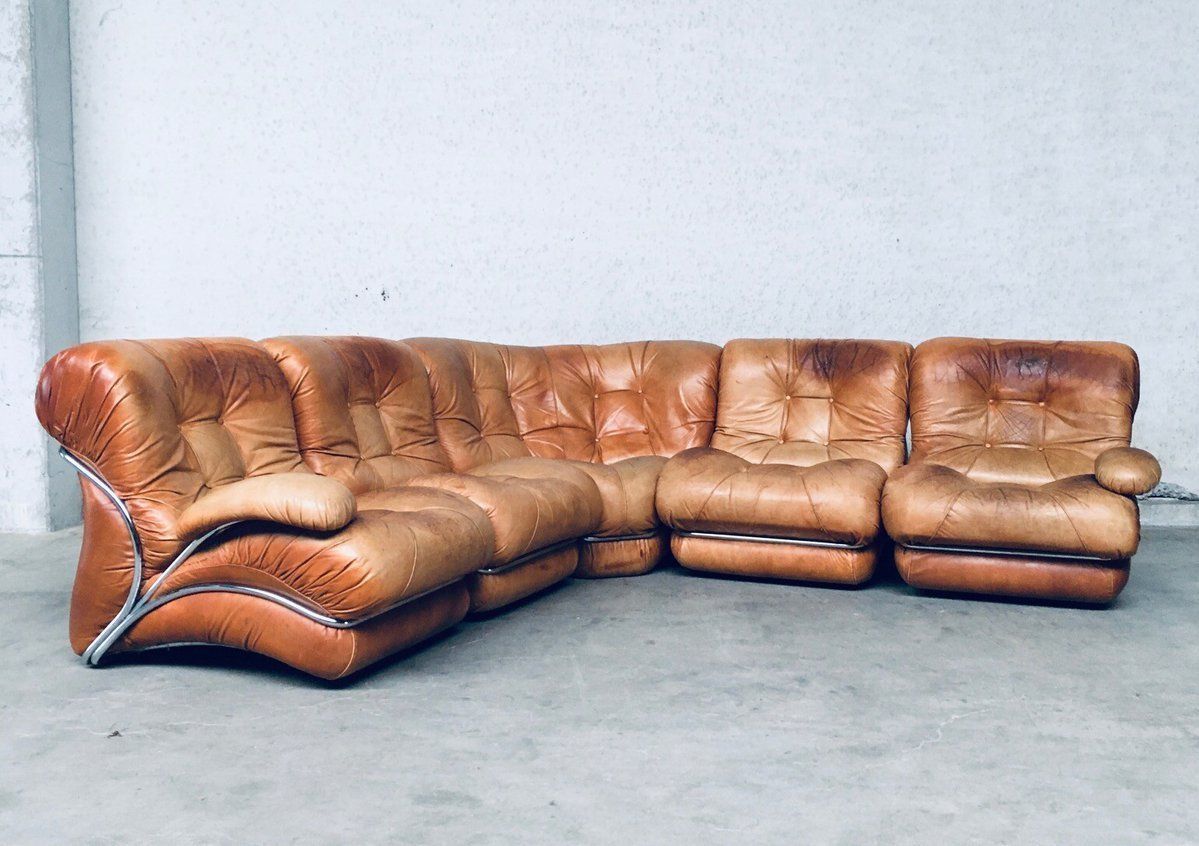 Mid Century Modern Italiaans Design Leren Hoekbank Van Ipe, Italië, Jaren 1970 photo vintage