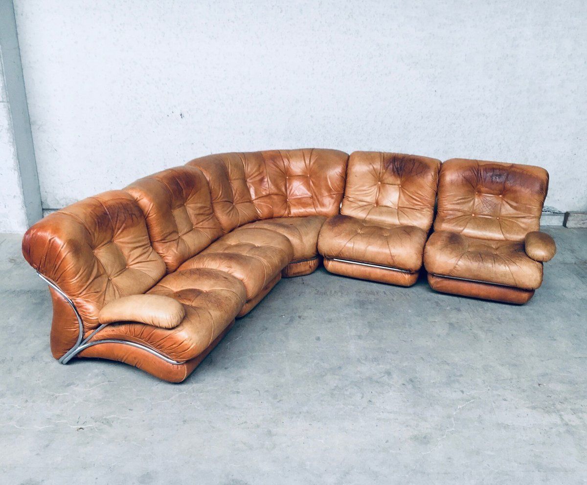 photo furniture Mid Century Modern Italiaans Design Leren Hoekbank Van Ipe, Italië, Jaren 1970