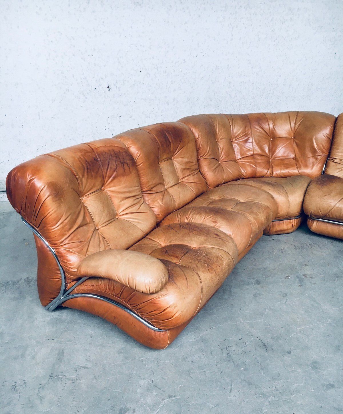 5115.0 Mid Century Modern Italiaans Design Leren Hoekbank Van Ipe, Italië, Jaren 1970 photo