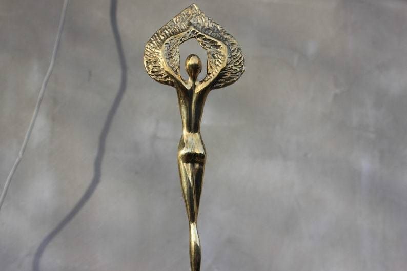 Original Bronze Goddess Nike Stylized Statue Wings Figurine Wedding Couple Gift 50s Anniversary Gift 40s Birthday Gift photo 196.0